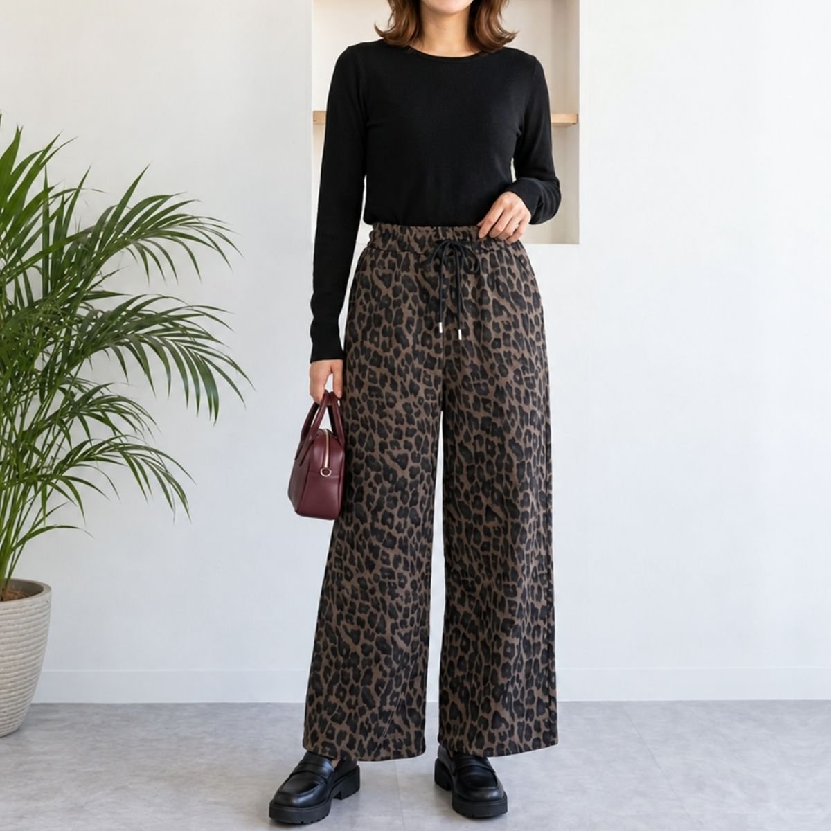 Pants/裏起毛レオパードワイドパンツ ST/No.22500