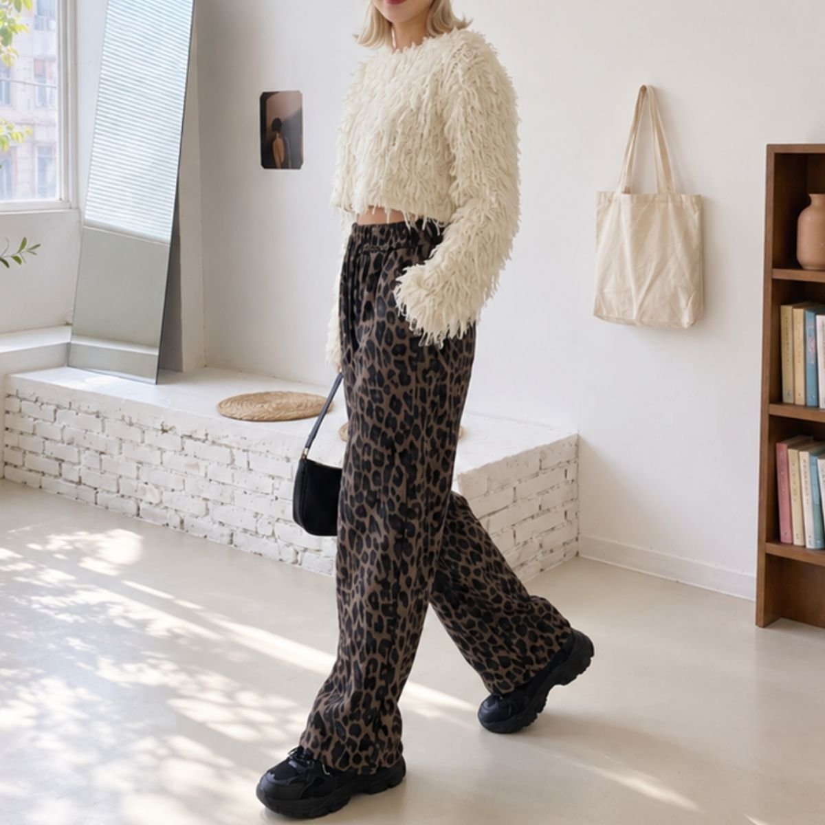 Pants/裏起毛レオパードワイドパンツ ST/No.22500
