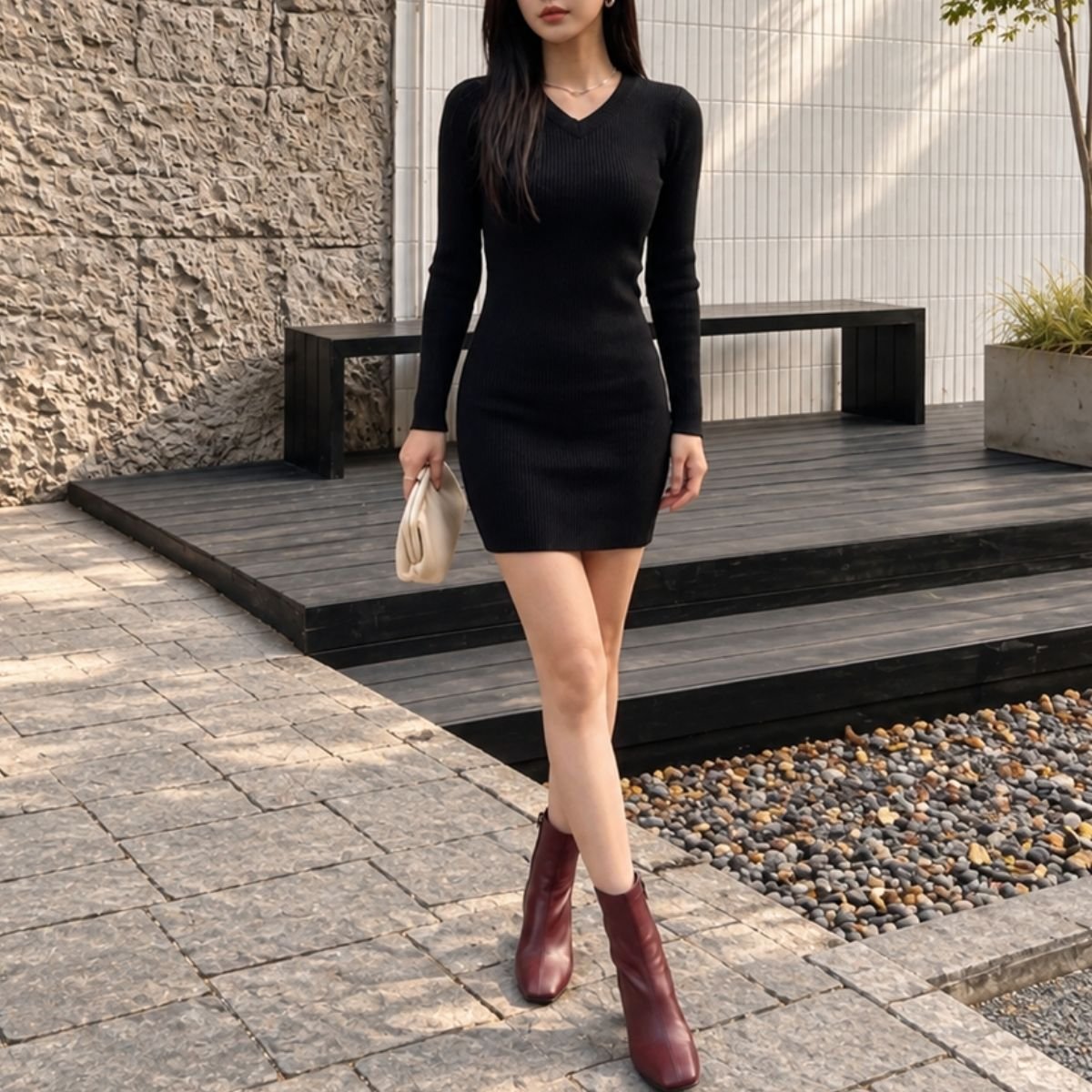 Dress/Vネックタイトニットワンピース ST/No.22502