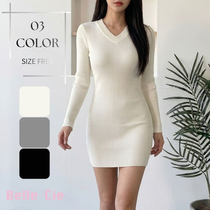 Dress/Vネックタイトニットワンピース ST/No.22502