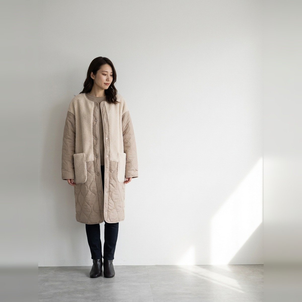 Outer/ボア切替キルティングロングコート ST/No.22509