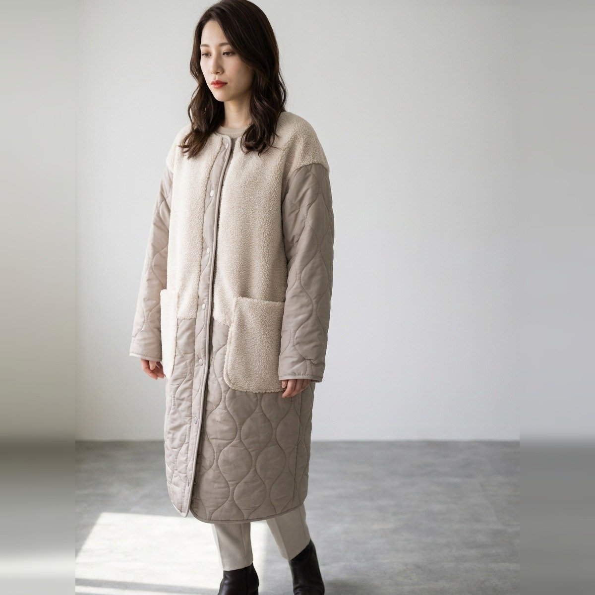 Outer/ボア切替キルティングロングコート ST/No.22509