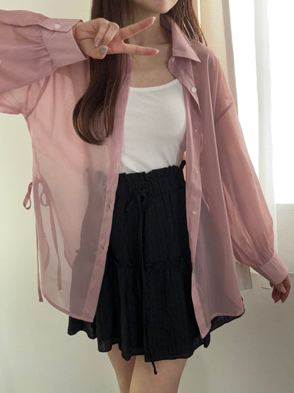 Tops/ シアーシャツ 脇リボン  ST/No.27261