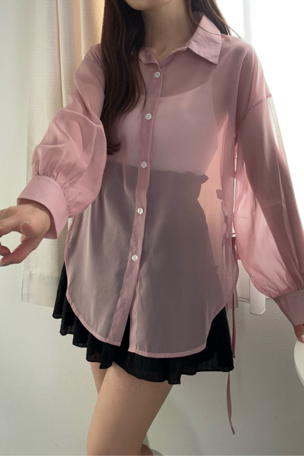 Tops/ シアーシャツ 脇リボン  ST/No.27261