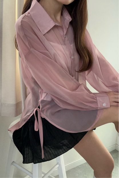 Tops/ シアーシャツ 脇リボン  ST/No.27261