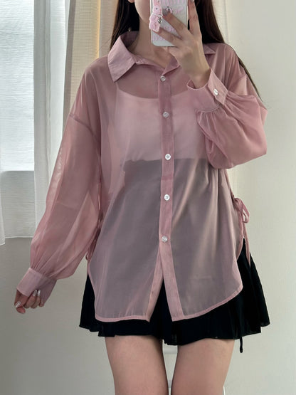 Tops/ シアーシャツ 脇リボン  ST/No.27261