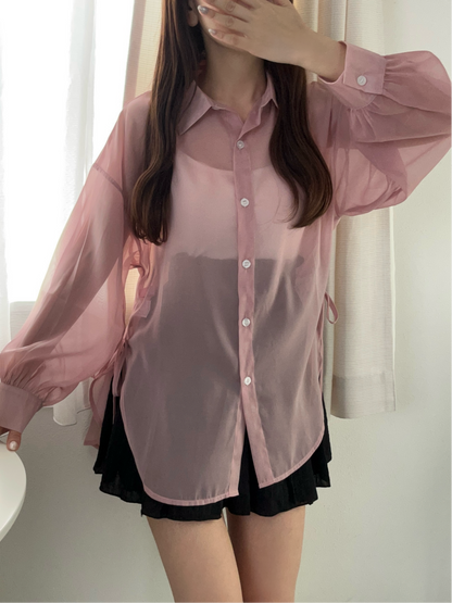 Tops/ シアーシャツ 脇リボン  ST/No.27261