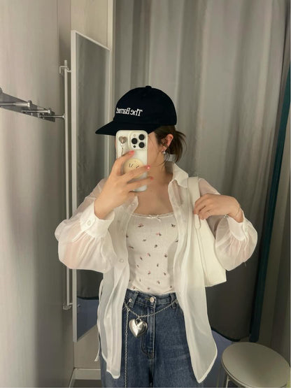 Tops/ シアーシャツ 脇リボン  ST/No.27261