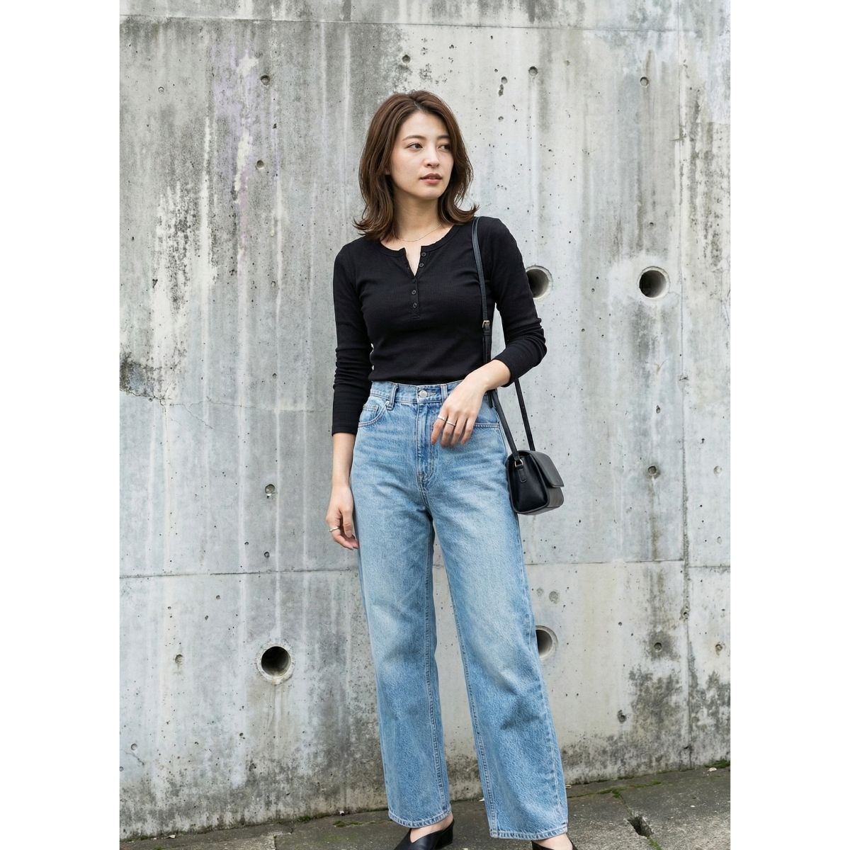 ヘンリーネックTシャツ レディース リブニット テレコ 長袖 ストレッチ シンプル 韓国ファッション Belle Cie ST/No.27430