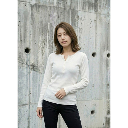 ヘンリーネックTシャツ レディース リブニット テレコ 長袖 ストレッチ シンプル 韓国ファッション Belle Cie ST/No.27430