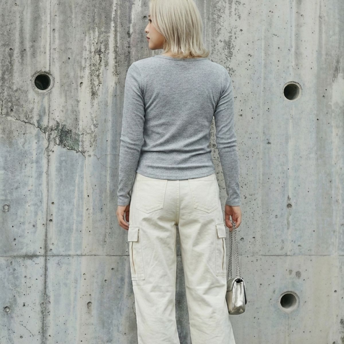ヘンリーネックTシャツ レディース リブニット テレコ 長袖 ストレッチ シンプル 韓国ファッション Belle Cie ST/No.27430