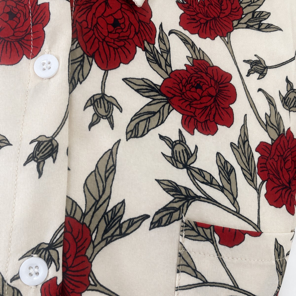 花柄シャツ レッド 実物撮影 デザイン部分