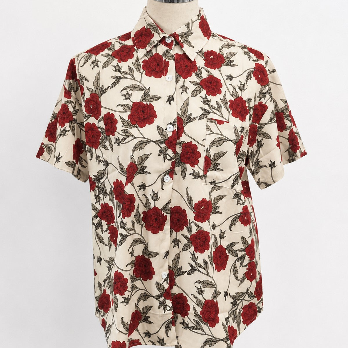 花柄シャツ レッド 実物撮影 正面
