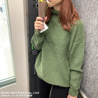 Knit/ダイヤ柄ハイネックニットトップス ST/No.27789