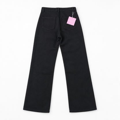 裏シャギー デニムワイドパンツ レディース ハイウエスト 裏起毛 ストレート 暖パン Belle Cie ST/No.27801 ブラック 実物撮影 背面