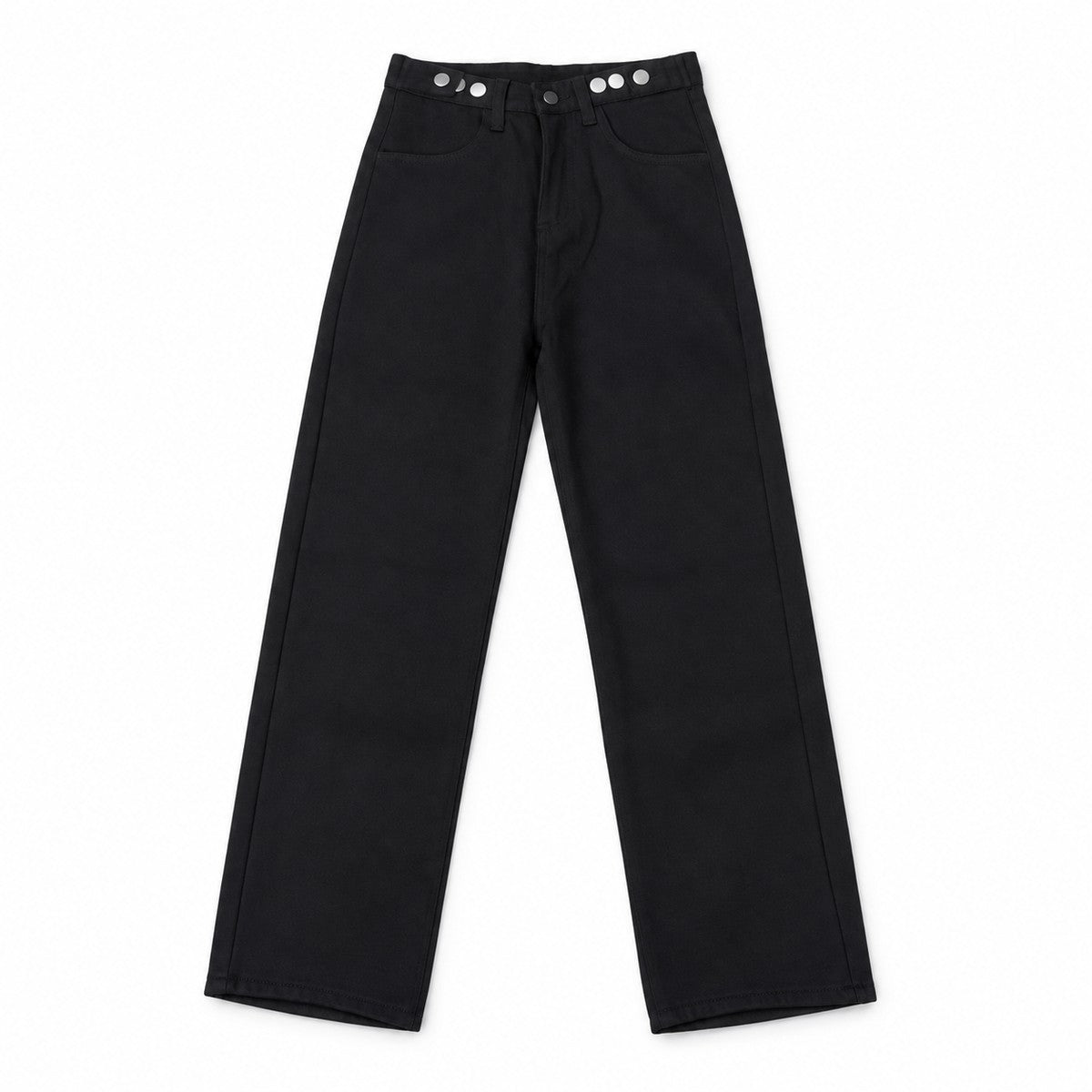 裏シャギー デニムワイドパンツ レディース ハイウエスト 裏起毛 ストレート 暖パン Belle Cie ST/No.27801 ブラック 実物撮影 正面