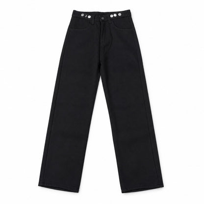 裏シャギー デニムワイドパンツ レディース ハイウエスト 裏起毛 ストレート 暖パン Belle Cie ST/No.27801 ブラック 実物撮影 正面