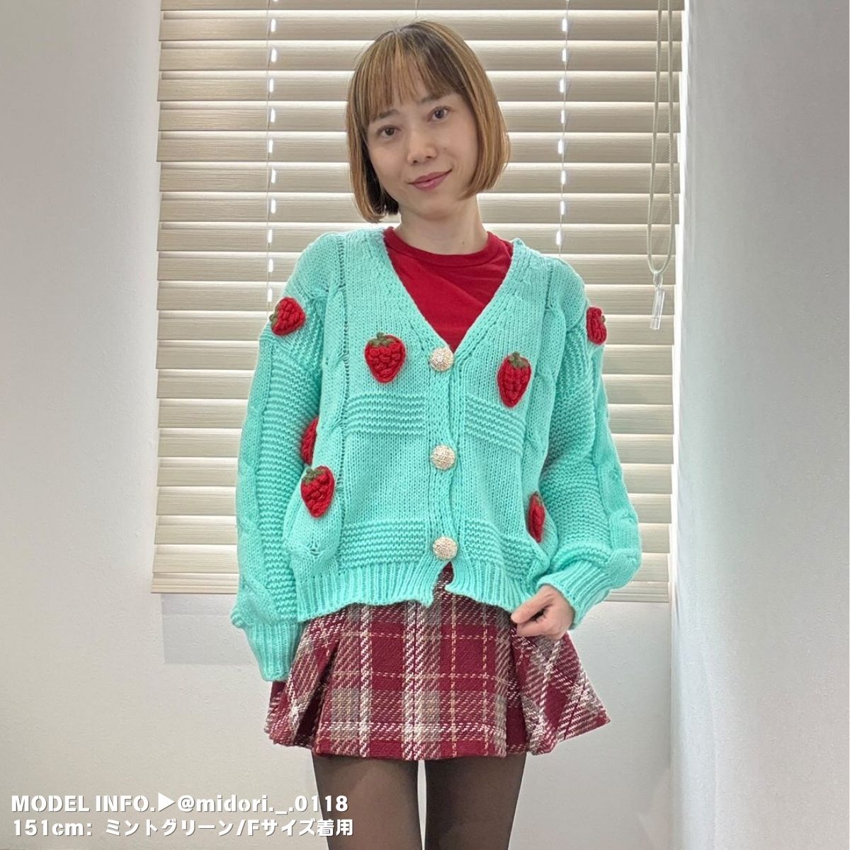 Tops/いちごモチーフニットカーデ ST/No.27807