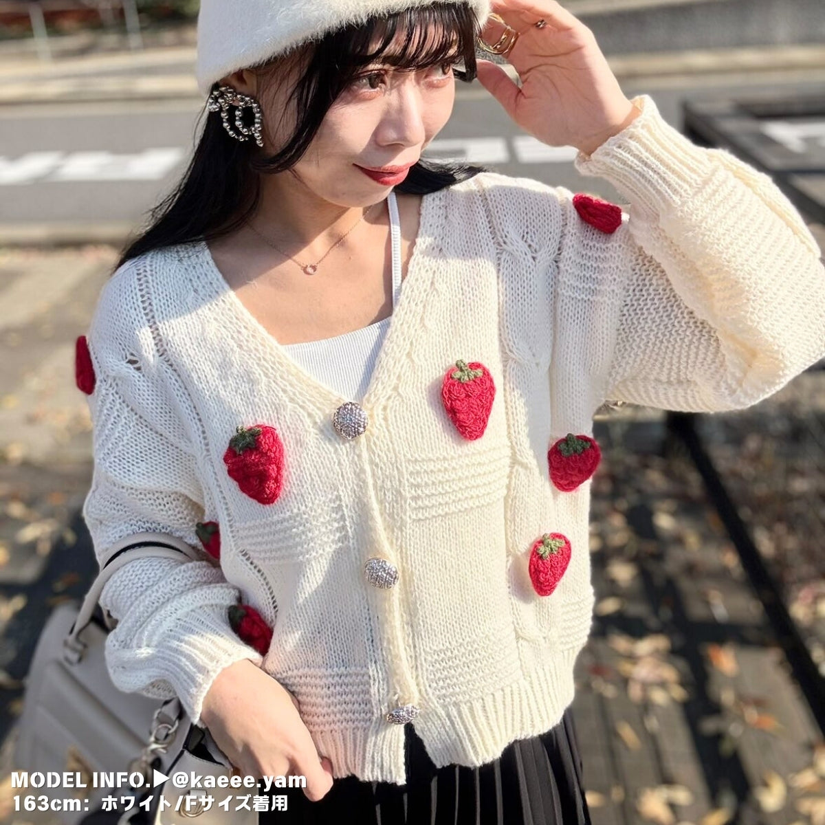 Tops/いちごモチーフニットカーデ ST/No.27807