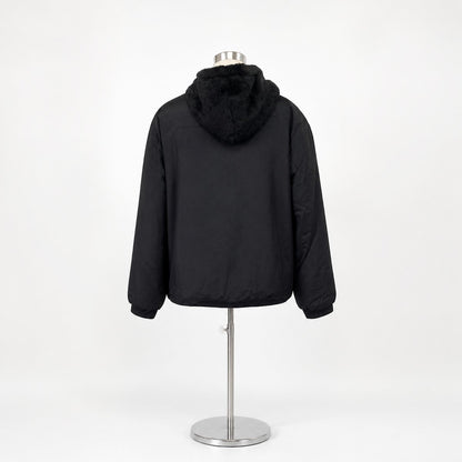 ボアジャケット リバーシブル レディース アウター もこもこ 秋冬 韓国ファッション Belle Cie ST/No.27809 ブラック 実物撮影 背面