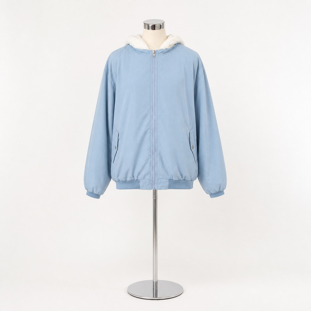 ボアジャケット リバーシブル レディース アウター もこもこ 秋冬 韓国ファッション Belle Cie ST/No.27809 ブルー 実物撮影 正面