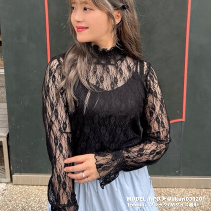 Blouse/ハイネックシアー小花長袖トップス ST/No.27828