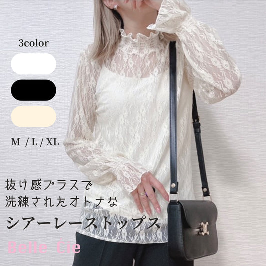 Blouse/ハイネックシアー小花長袖トップス ST/No.27828