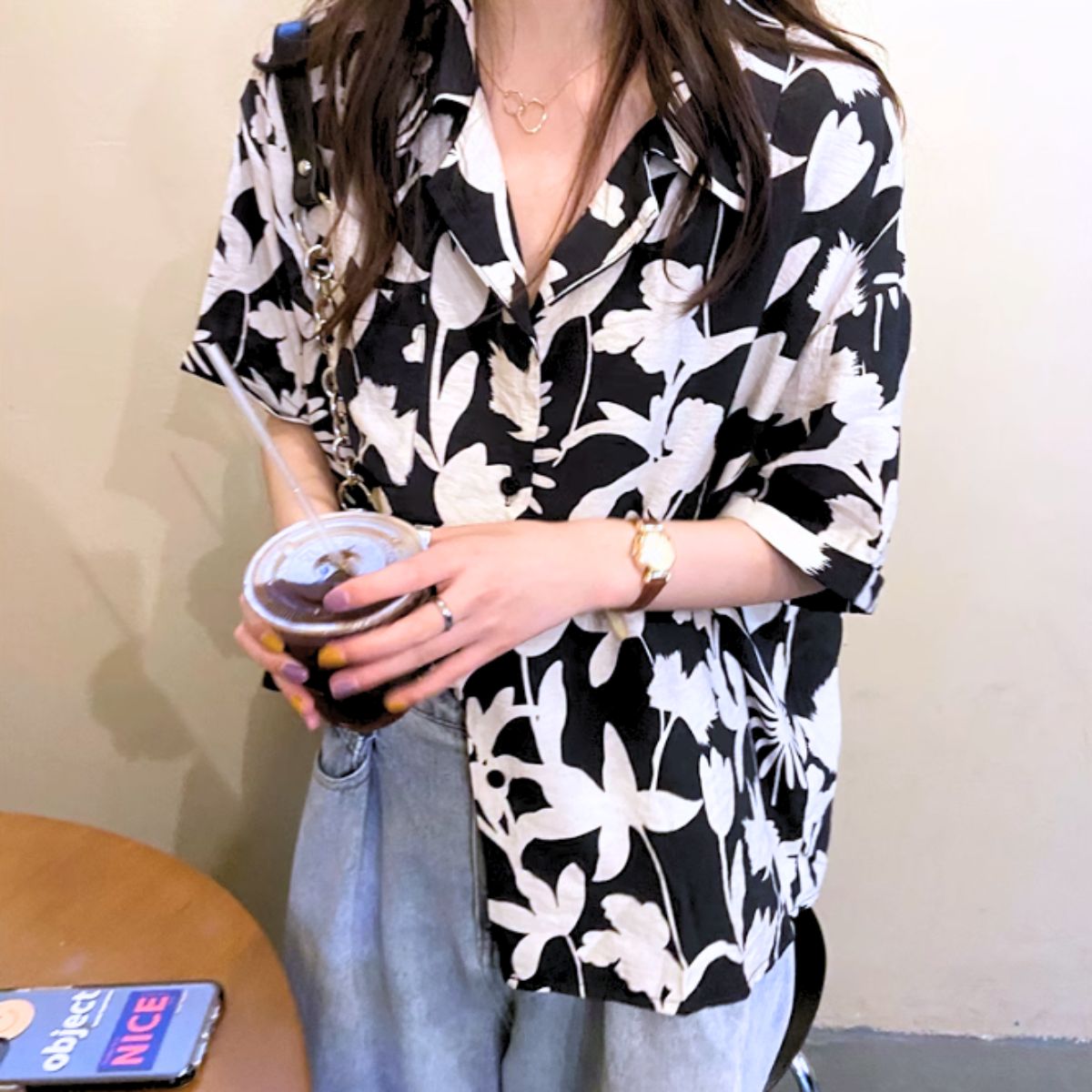 Shirts/モノトーン花柄シャツ ST/No.27892