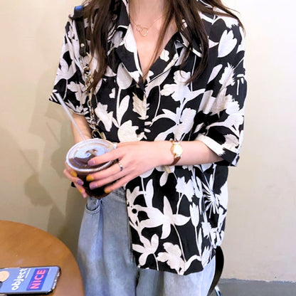 Shirts/モノトーン花柄シャツ ST/No.27892