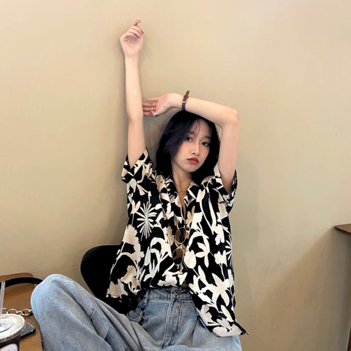 Shirts/モノトーン花柄シャツ ST/No.27892