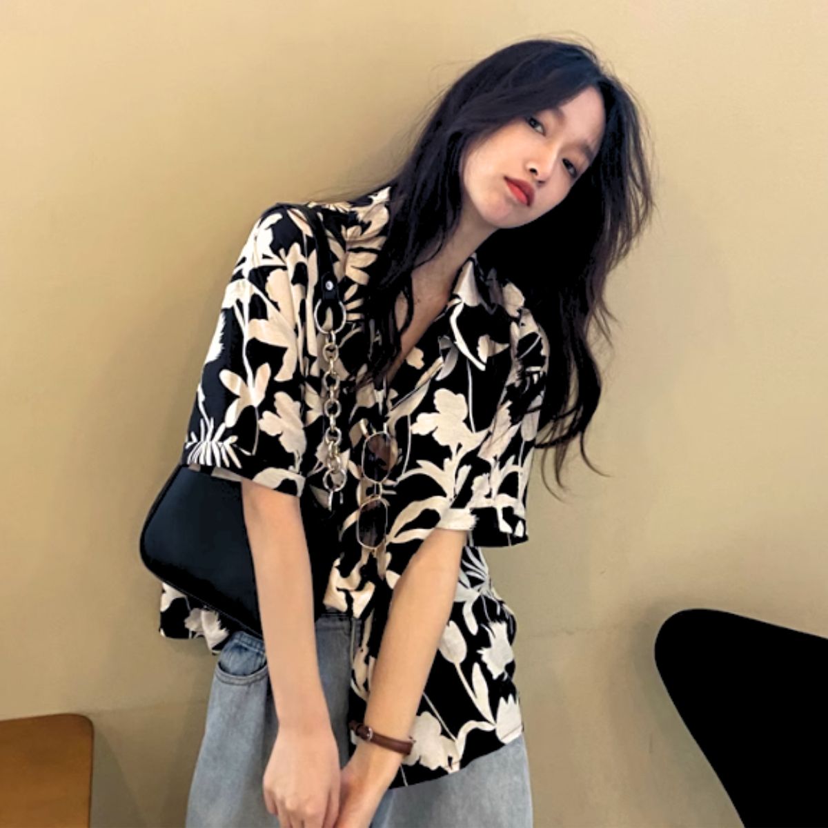 Shirts/モノトーン花柄シャツ ST/No.27892