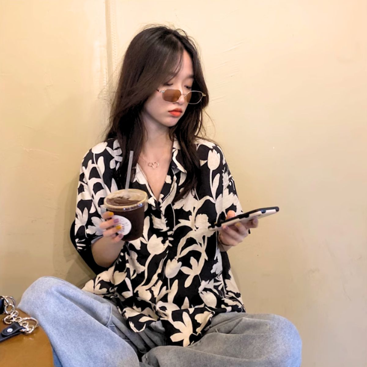 Shirts/モノトーン花柄シャツ ST/No.27892
