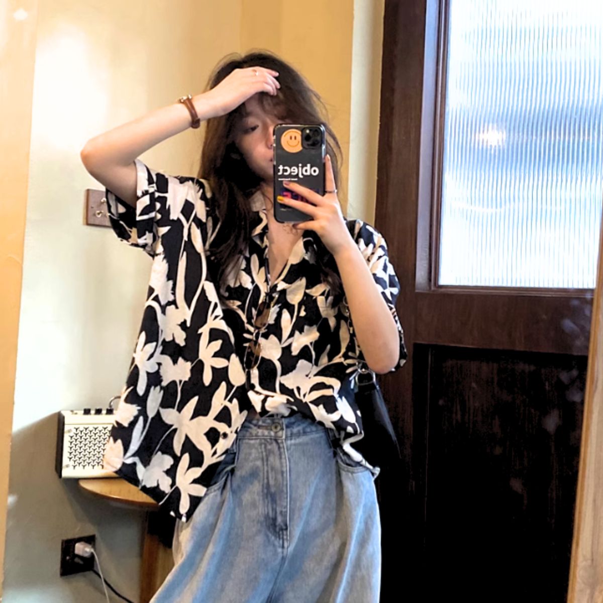 Shirts/モノトーン花柄シャツ ST/No.27892