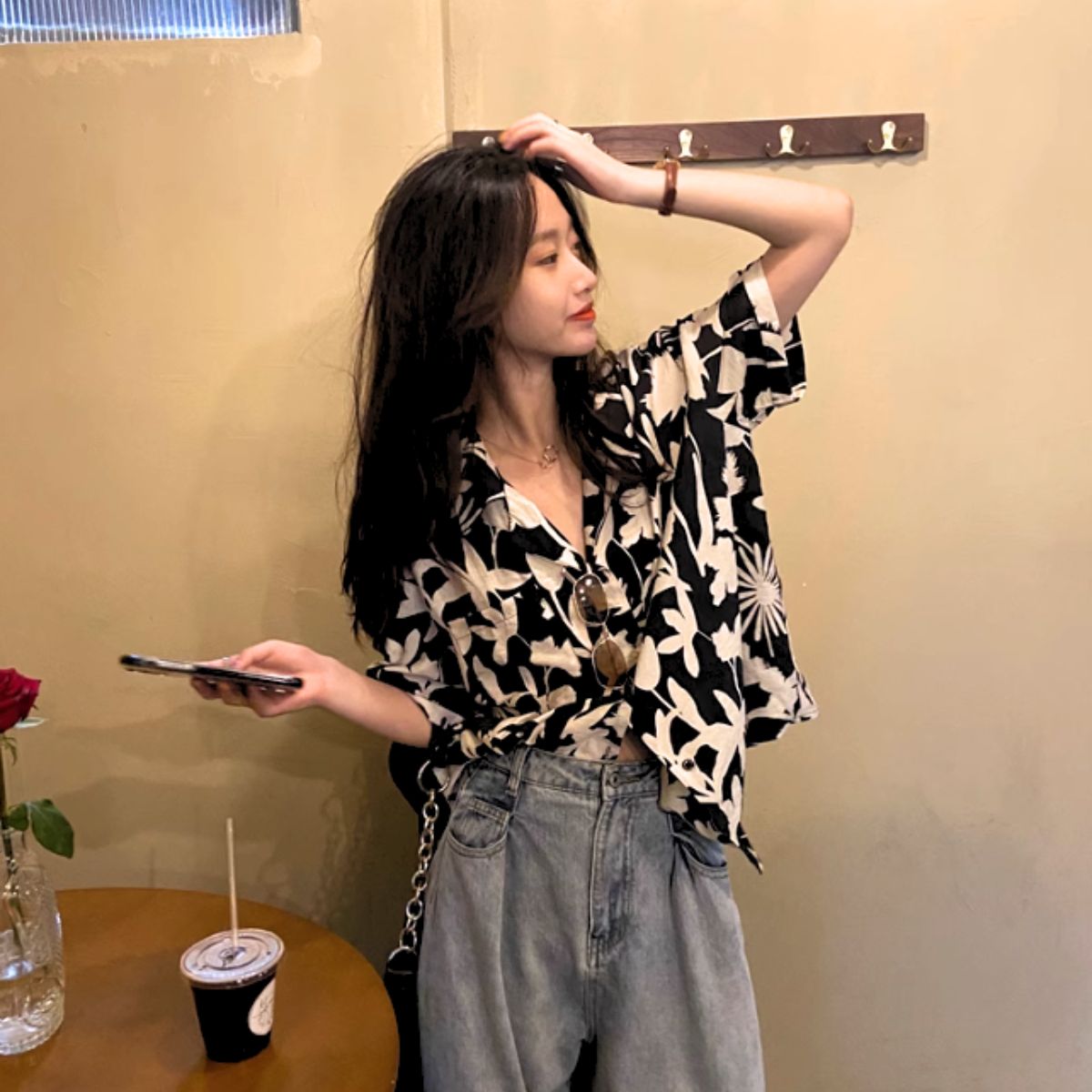 Shirts/モノトーン花柄シャツ ST/No.27892