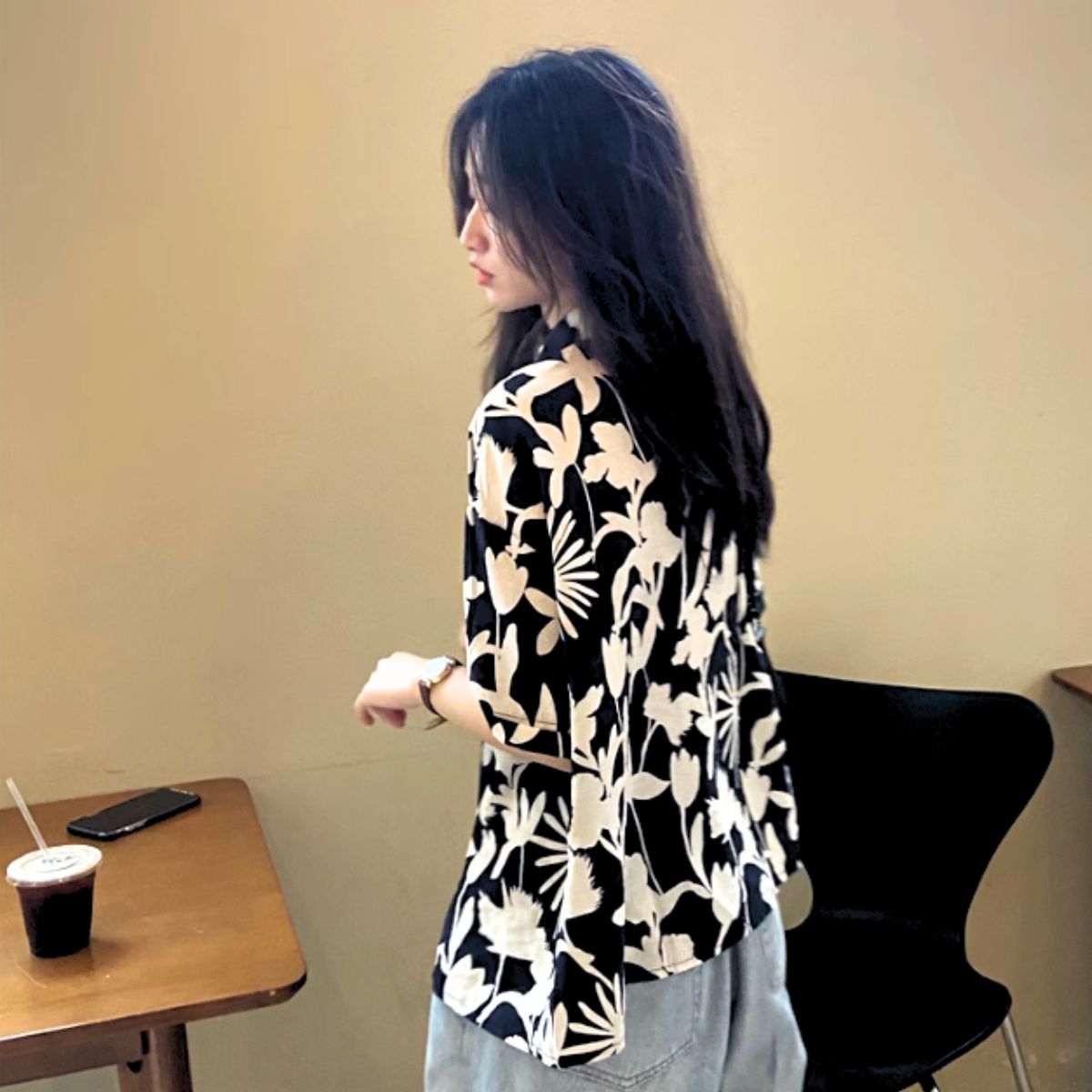 Shirts/モノトーン花柄シャツ ST/No.27892