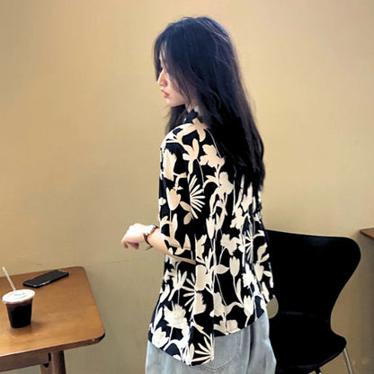 Shirts/モノトーン花柄シャツ ST/No.27892