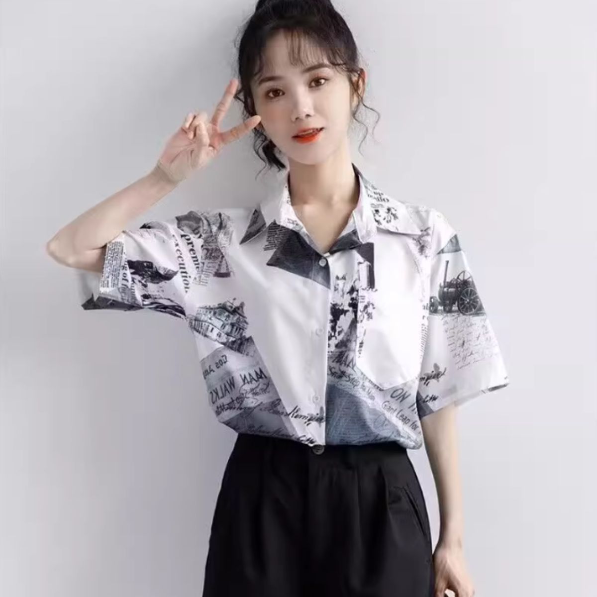 Shirts/ニュースペーパー総柄シャツ ST/No.27915