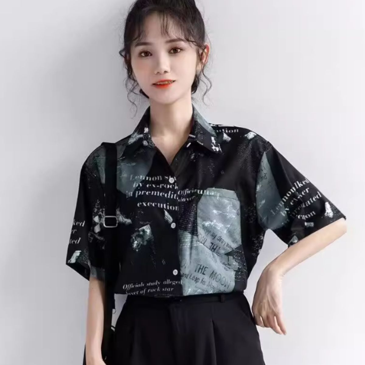 Shirts/ニュースペーパー総柄シャツ ST/No.27915