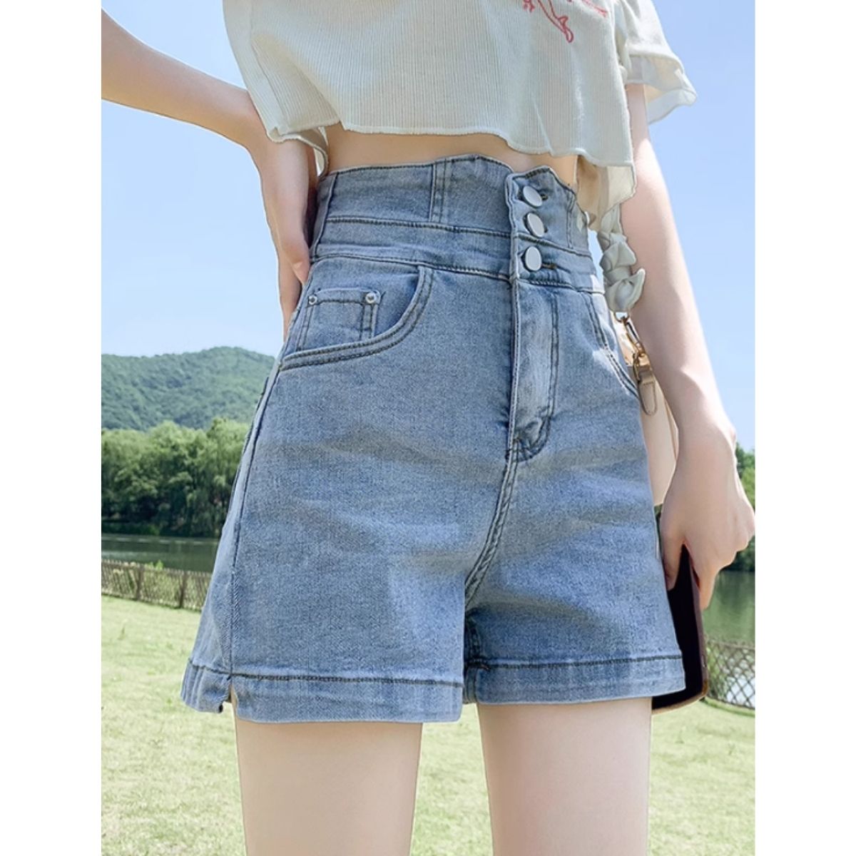 Pants/編み上げハイウエストショーパン ST/No.27922