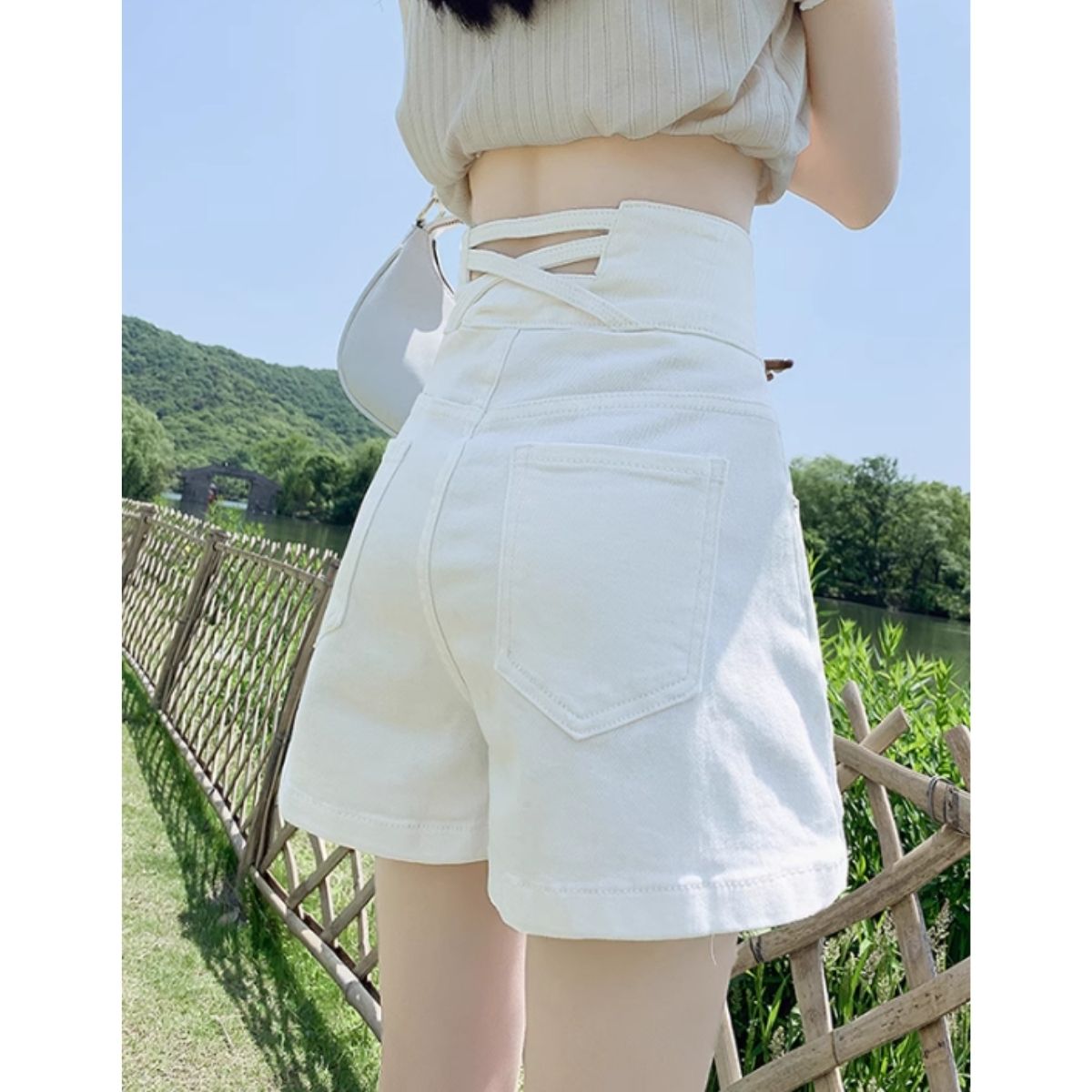Pants/編み上げハイウエストショーパン ST/No.27922
