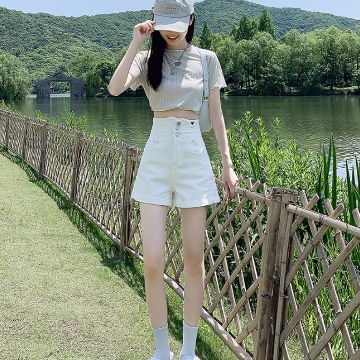 Pants/編み上げハイウエストショーパン ST/No.27922