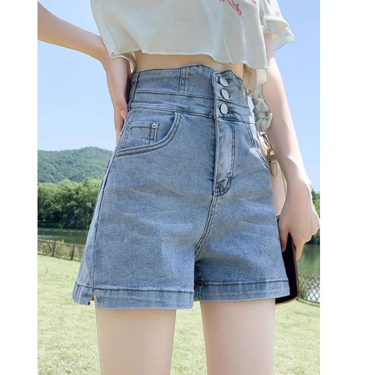 Pants/編み上げハイウエストショーパン ST/No.27922