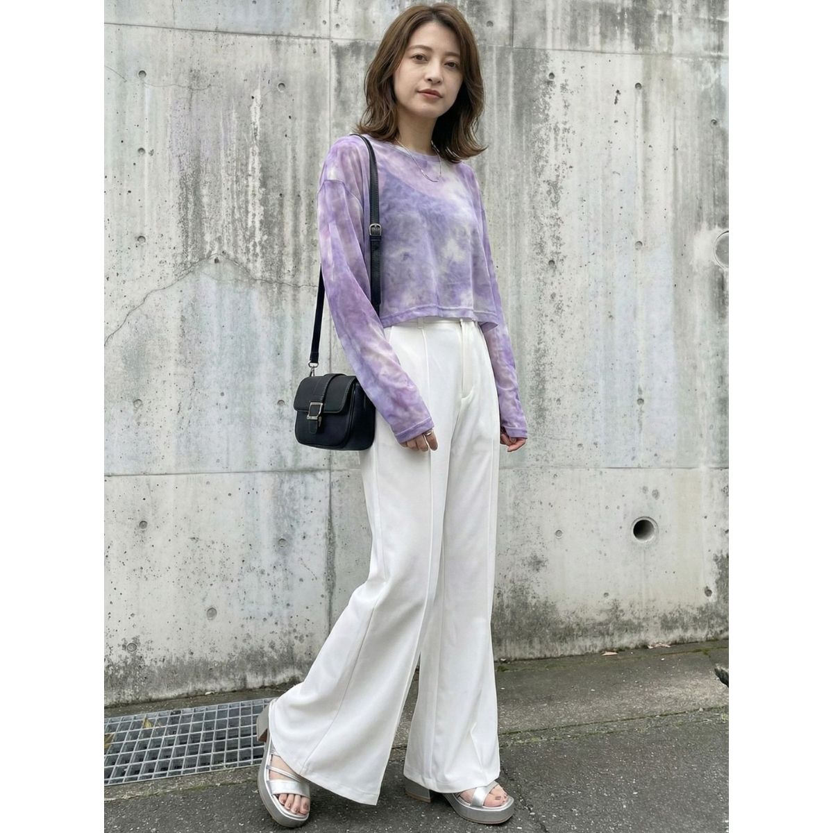 シアーTシャツ レディース 長袖 ショート丈 タイダイ グラデーション シースルー 韓国ファッション Belle Cie ST/No.27923