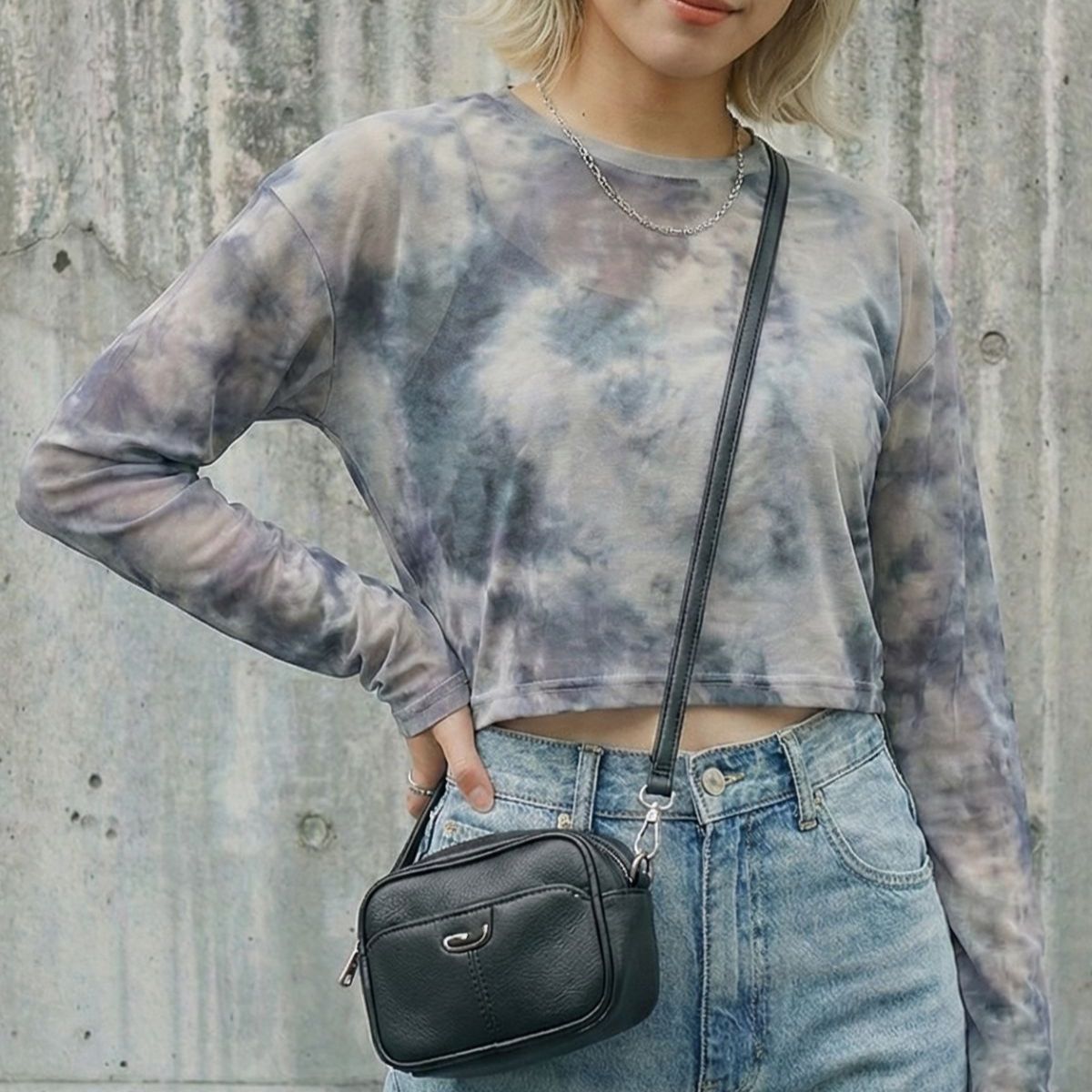 シアーTシャツ レディース 長袖 ショート丈 タイダイ グラデーション シースルー 韓国ファッション Belle Cie ST/No.27923