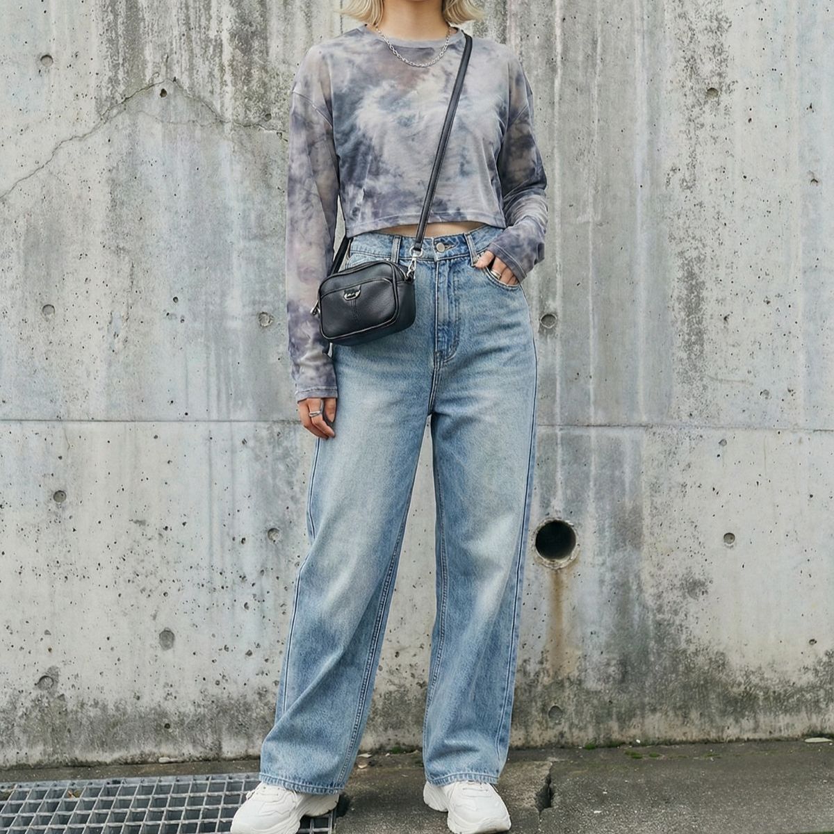 シアーTシャツ レディース 長袖 ショート丈 タイダイ グラデーション シースルー 韓国ファッション Belle Cie ST/No.27923