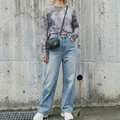 シアーTシャツ レディース 長袖 ショート丈 タイダイ グラデーション シースルー 韓国ファッション Belle Cie ST/No.27923