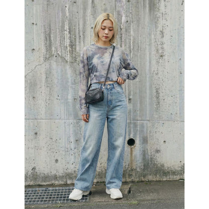 シアーTシャツ レディース 長袖 ショート丈 タイダイ グラデーション シースルー 韓国ファッション Belle Cie ST/No.27923