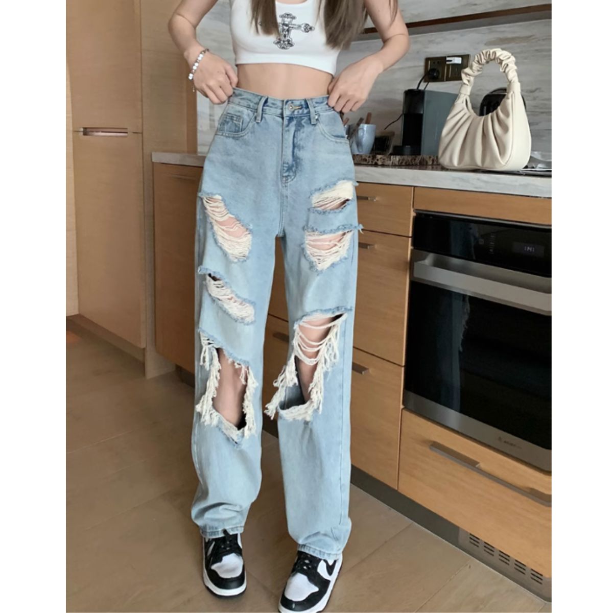 Pants/ダメージワイドデニムパンツ ST/No.27947