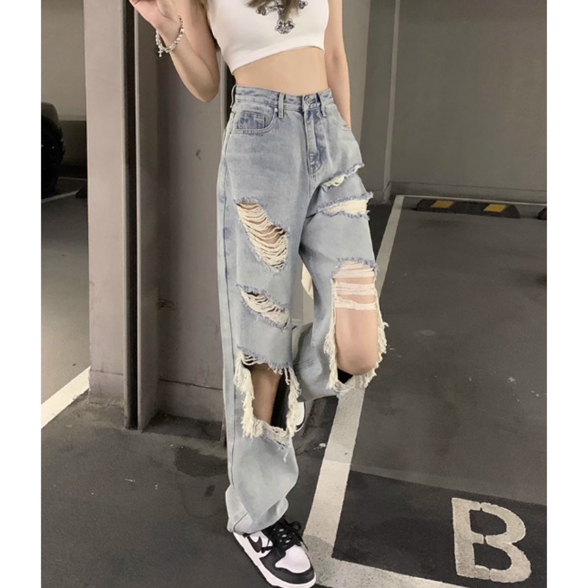 Pants/ダメージワイドデニムパンツ ST/No.27947