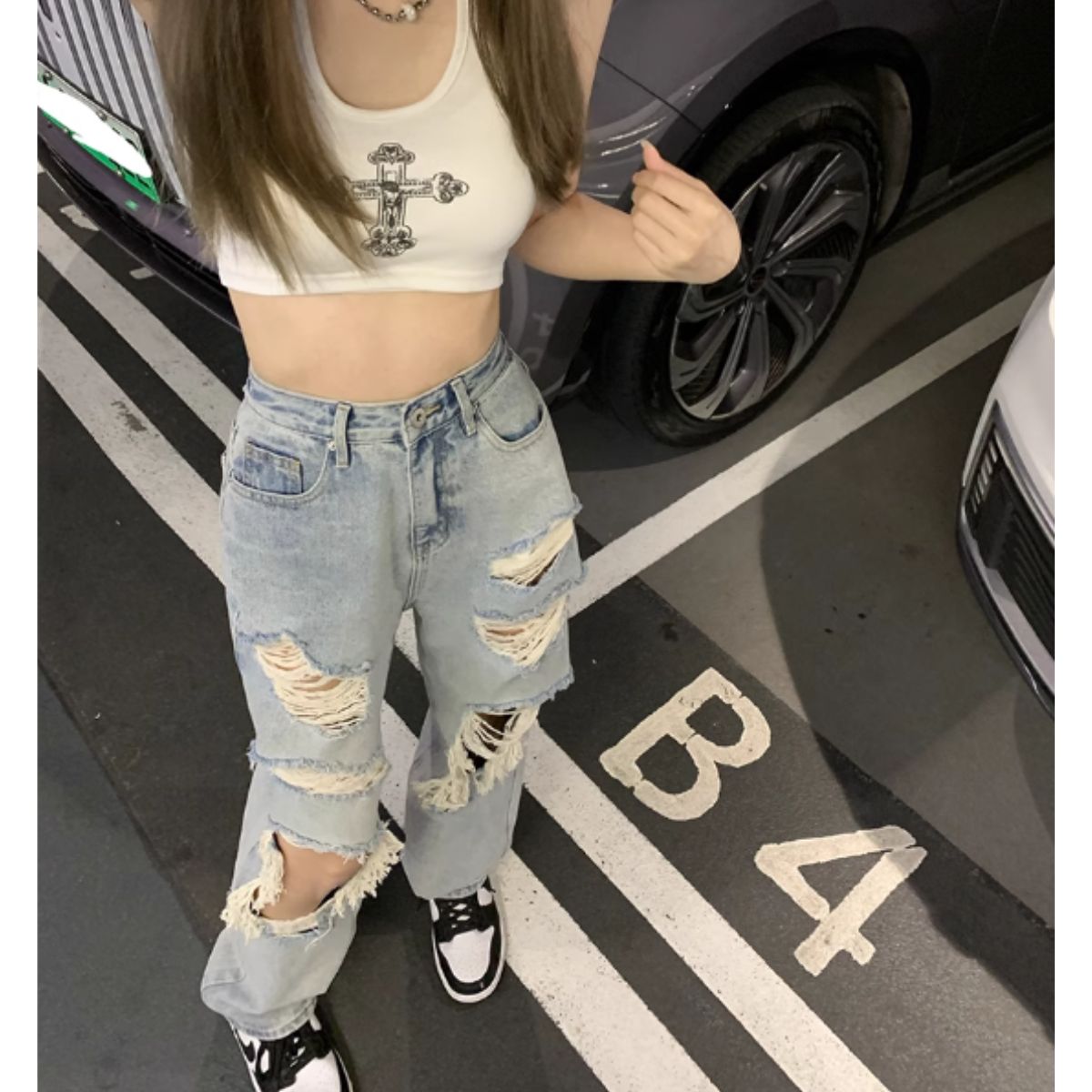 Pants/ダメージワイドデニムパンツ ST/No.27947